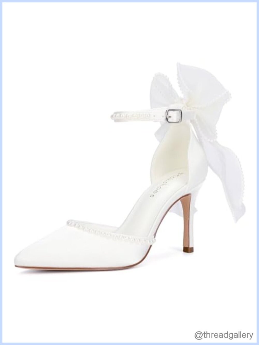 Satin Pearl Bow Ankle Strap Wedding High Heels Bridal Pumps